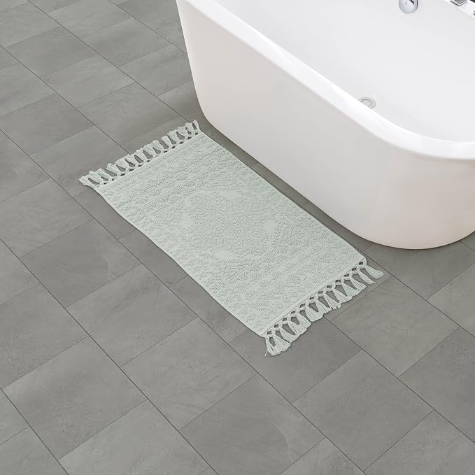 French Connection Nellore Bath Rugs, Woven and Beaded Bath Mats, Durable and Thick Bath Mats for Bathroom and Shower Rugs, 20" x 38", Light Blue