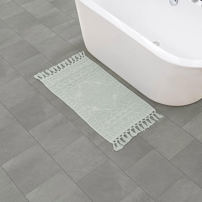 French Connection Nellore Bath Rugs, Woven and Beaded Bath Mats, Durable and Thick Bath Mats for Bathroom and Shower Rugs, 20" x 38", Light Blue