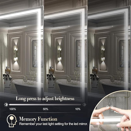 OKPAL 72x36 Lighted Bathroom Mirror, Anti-Fog LED Bathroom Mirror, Bathroom Mirror with Lights, Dimmable Lighted Vanity Mirror, Shatterproof, ETL Listed, Horizontal/Vertical