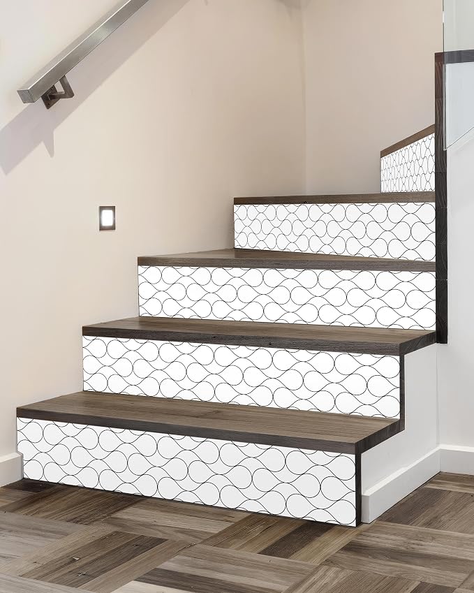 FLFK Stair Riser Decals - Modern Grid Stair Stickers Murals Peel and Stick Self-Adhesive for Home Decor, 39.3" W x 7.08" H x 13Pcs