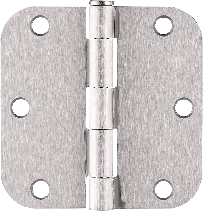 Design House Interior Door Hinges, 3.5 in. x 3.5 in., Rounded, 5/8-in. Radius, Steel, Pre-Lubricated, Door Hardware, Satin Nickel, 10-Pack, 181420