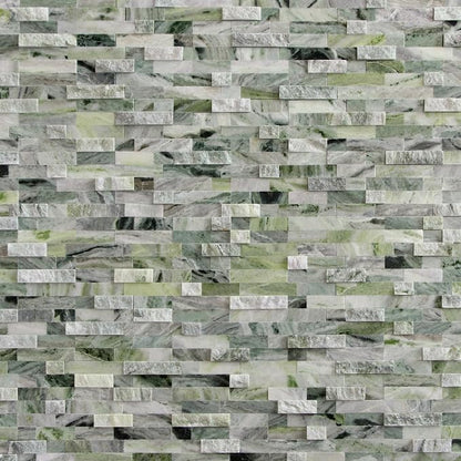 SUNWINGS 5-Sheet Peel and Stick Mosaic Natural 3D Stone Self Adhesive Marble Tiles, 11.5" x 10.7" Stick on Backsplash for Kitchen Bathroom Fireplace Vanity, Emerald Green