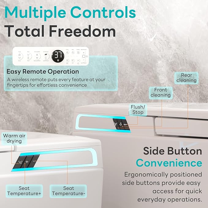 Smart Wall Hung Toilet Combo,Auto Flush, Auto Open/Close LId,Heated Seat,Warm Water/Dryer, Modern Elongated Bidet Toilet with In wall Carrier (No need to buy an additional Water Tank)
