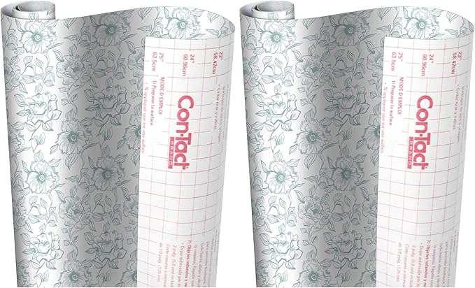 Con-Tact Brand Creative Covering, Self-Adhesive Shelf Liner, Multi-Purpose Vinyl Roll, Easy to Use and Apply, 18'' x 16', English Rose Blue (Pack of 2)