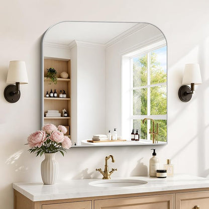 YIROMAN Bathroom Mirrors for Over Sink,36"x36" Silver Vanity Mirror | Thin Brushed Aluminum Frame,HD tempered glass, Rectangular,Rounded & Right-angle Corners,Sink,Entryway,Bedroom
