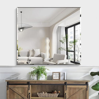 KOCUUY Beveled Mirror, 40x36 Inch Large Frameless Bathroom Mirror for Over Sink, Upgraded Shatterproof Beveled Unframed Design Mirror for Bathroom, Bedroom, Hang Horizontal/Vertical