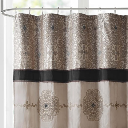 Madison Park Donovan Shower Curtain for Bathroom, Jacquard, 72 x 72, Black | Adds Privacy, Machine Washable, Medallion Design, OEKO-TEX Certified