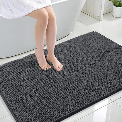 OLANLY Large Bathroom Rugs 44x32, Extra Soft Absorbent Chenille Bath Rugs | Dark Grey, Quick-Drying Rubber Backing, Machine Washable Bath Mat for Bathroom Floor, Tub and Shower, Home Decor Accessories
