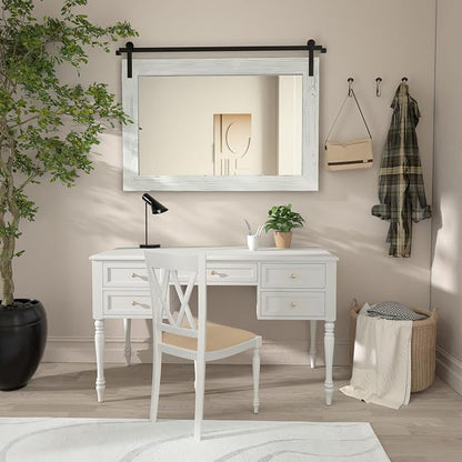 COGOOD Farmhouse Bathroom Mirrors for Over Sink - 30 x 41 White | Rustic Barn Door Wood Framed Vanity Mirror for Entryway, Living Room, Bedroom, Dresser Wall Decor