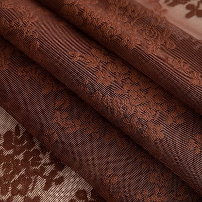 TUDECO Lace Brown Shower Curtain with Attached Valance, 72 x 72 Inch | Chocolate Brown, Cottagecore, Floral Pattern, Autumn Cozy Bathroom Decor, Scalloped Edges, Soft Light, Semi- Privacy