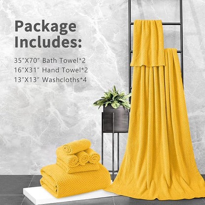 8 Piece Bathroom Towel Set |2 Oversized Bath Towels,2 Hand Towels,4 Washcloths| 600GSM Soft Large Bath Sheet Luxury Premium Microfibers Towel Highly Absorbent Quick Dry Hotel Towel Collection,Yellow