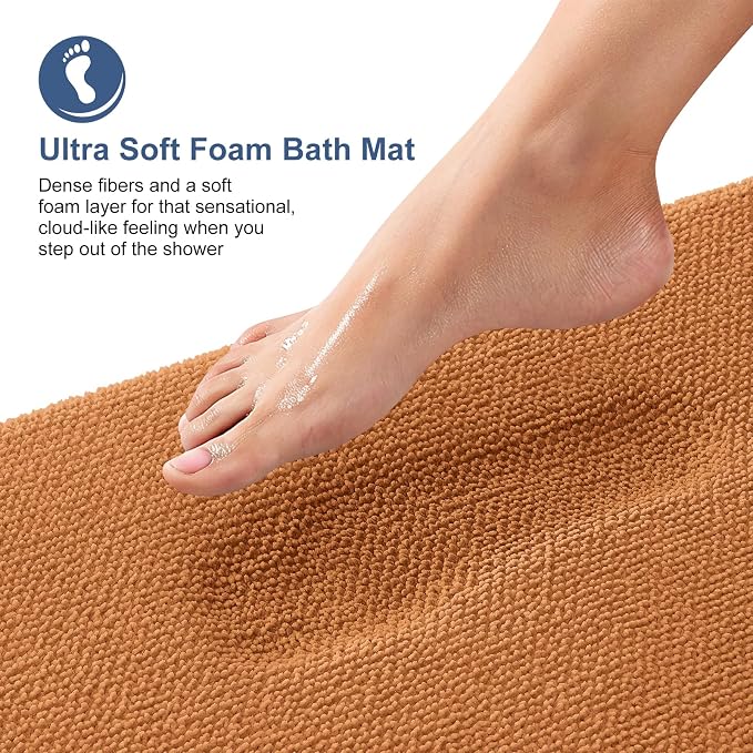 OLANLY Thick Memory Foam Small Bathroom Rug 24x16, Absorbent Bath Mat, Clay | Soft Quick Dry Bath Rugs, Non-Slip Carpet, Machine Washable Mat for Bathroom Floor, Tub and Shower, Home Decor Accessories