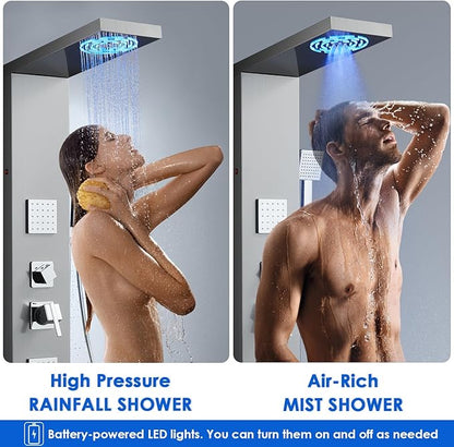 ROVOGO Shower Panel Tower System with Led Lights, 2-Setting Shower Head, Body Jets, Handheld and Tub Spout, Stainless Steel Shower Column with Mixer Valve, 46.5", Brushed
