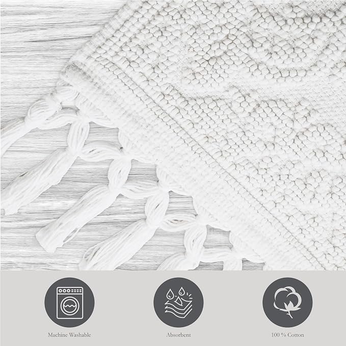 Jean Pierre - Ricardo Bath Mat, Woven Fringe Bathroom Rugs, 100% Cotton, Premium Bathroom Decor - Measures 27" x 52" - White