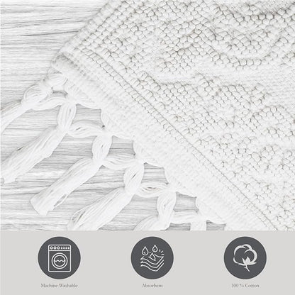 Jean Pierre - Ricardo Bath Mat, Woven Fringe Bathroom Rugs, 100% Cotton, Premium Bathroom Decor - Measures 27" x 52" - White