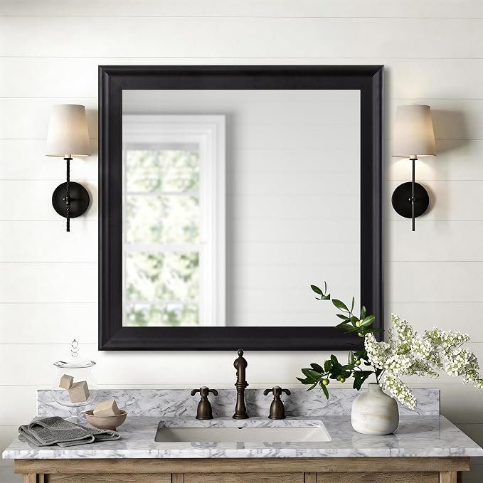 CULER Black Wall Mirror for Bathroom,Rectangle 30 x 30 inch Vanity Mirror | Square Hanging Mirrors for Living Room,Bedroom,Entryway