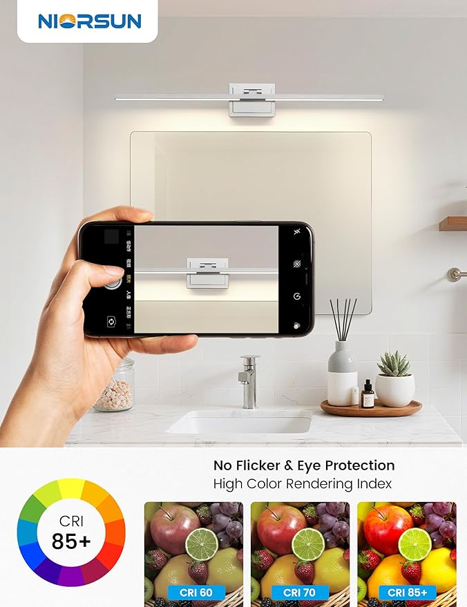 NIORSUN 39.4 Inch Modern Bathroom Light Fixture, 34W 5CCT Dimmable LED Chrome Bathroom Vanity Lights Over Mirror, Vanity Lights for Bathrooms Restroom Mirror