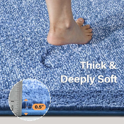 80x24 Large Bathroom Rugs Washable Non Slip, Bath Mat for Bathroom Floor Tub, Soft Absorbent Quick Dry Mats for Shower, Bathtub,Home Decor(Blue)