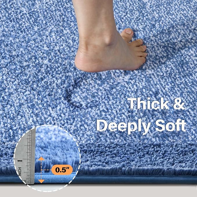 48x24 Long Bathroom Rugs Washable Non Slip, Blue Bath Mat for Bathroom Floor Tub, Soft Absorbent Quick Dry Mats for Shower,Bathtub,Home Decor