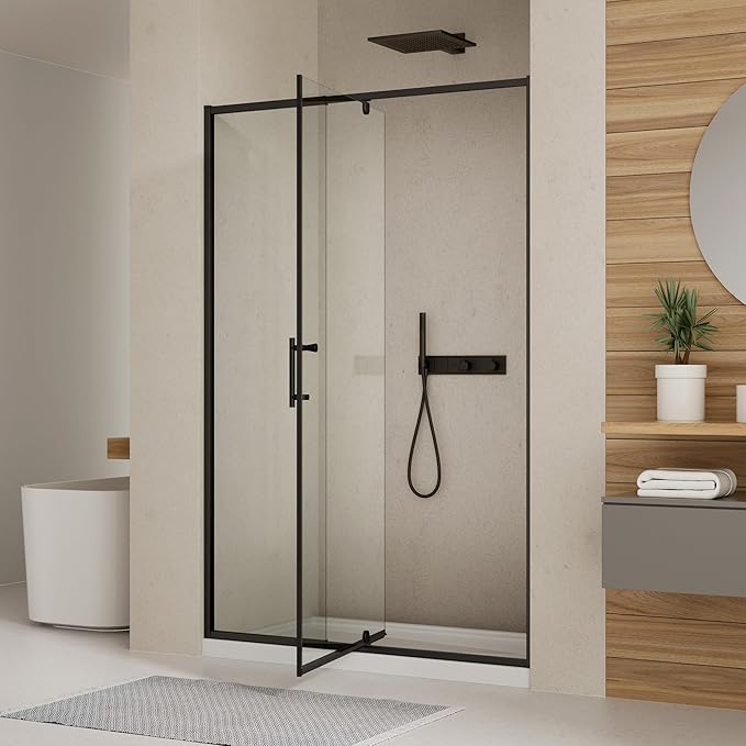 Royal Guard 50-54" W x 71" H Pivot Swing Glass Shower Door,Matte Black | Shower Doors with 4-Inch Adjustable Width, 6mm SGCC Tempered Glass, Reversible Installation,Magnetic Closing,Easy to Clearn