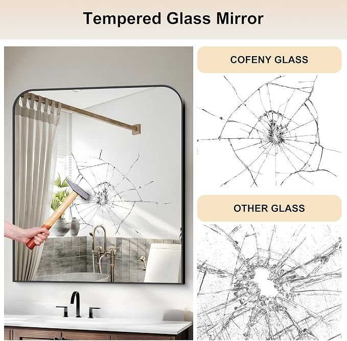 COFENY Bathroom Mirror, 36x40 inch Large Black Rectangle Wall Mounted Mirror with Thin Frame, Bathroom Vanity Mirrors for Over Sink, Entryway, Living Room, Bedroom