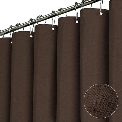 BTTN Fabric Shower Curtain, Linen Textured Heavy Duty Polyester Cloth Shower Curtain Set with Plastic Hooks, Brown, 60" W x 72" L (Pack of 1)