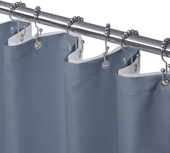 Shower Curtain and Liner, 3 in 1 Shower Curtain Set with 12 Double Sided Shower Curtain Hooks, Cloth Shower Curtains for Bathroom,Waterproof, Moonlight Blue 72 * 72