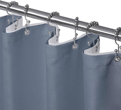 Shower Curtain and Liner, 3 in 1 Shower Curtain Set with 12 Double Sided Shower Curtain Hooks, Cloth Shower Curtains for Bathroom,Waterproof, Moonlight Blue 72 * 72