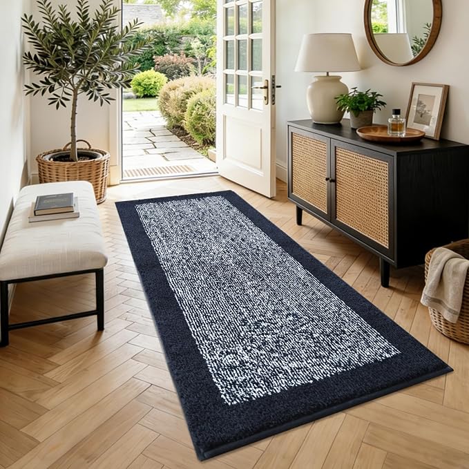 60x24 Long Bathroom Rugs Washable Non Slip, Dark Blue Bath Mat for Bathroom Floor Tub, Soft Absorbent Quick Dry Mats for Shower, Bathtub,Home Decor