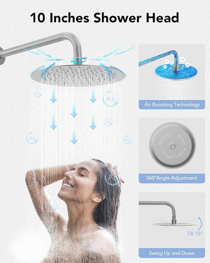 10" High-Pressure Rainfall Shower System with Handheld Spray, Wall Mount Bathroom Shower Faucet Set (Brushed Nickel)