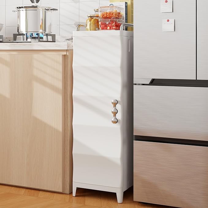 VECELO Narrow Storage Cabinet with Door, Slim Bathroom Storage Cabinet with Adjustable Shelves, for Small Spaces, Bathroom, Kitchen, Laundry, 29.7” H, White