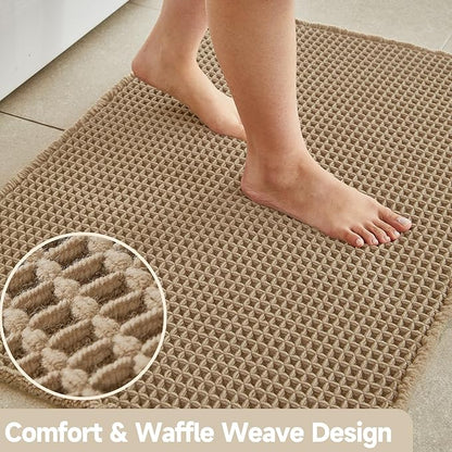 TYUU Waffle Bath Mat, Boho Bathroom Rugs Non Slip Washable Super Absorbent Quick Dry Farmhouse Bathroom Decor, 30"x20" Khaki | Super Absorbent Quick Dry Bath Rug, Non-Slip Backing, Soft Waffle Boho Farmhouse Bathroom Mats, Tub, Shower & Home Decor