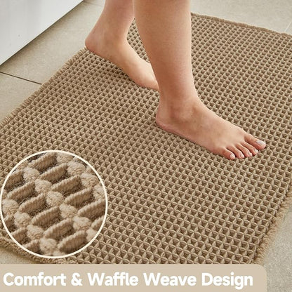 TYUU Waffle Bath Mat, Boho Bathroom Rugs Non Slip Washable, 36x24 Khaki | Super Absorbent Quick Dry Bath Rug, Non-Slip Backing, Soft Waffle Boho Farmhouse Bathroom Mats, Tub, Shower & Home Decor