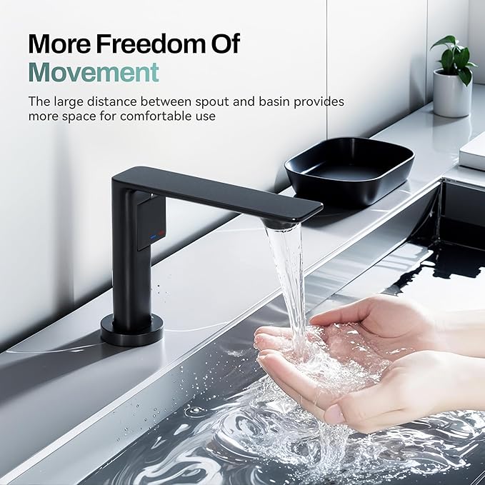 Black Bathroom Faucets 1 Hole, Modern Bathroom Faucet Matte Black with1-Handle, Supply Valve Core, Ceramic Cartridge, Spot-Free & Anti-Splash Finish, Inlet Pipe, 5.3" Tall, Hassle-Free Install