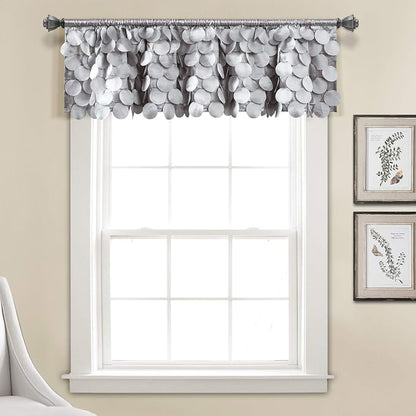 Lush Decor Gigi Valance Curtain Single 70" W x 14" L Light Gray - Silver Valances for Windows - Vintage Kitchen Curtains - Glam Decor - Bathroom Valance