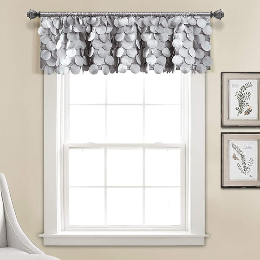 Lush Decor Gigi Valance Curtain Single 70" W x 14" L Light Gray - Silver Valances for Windows - Vintage Kitchen Curtains - Glam Decor - Bathroom Valance
