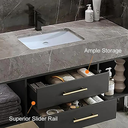 Bathroom Vanity with Sink, 39.3" Floating Bathroom Vanity Set Modern Wall-Mounted Cabinet with Sintered Stone Countertop, Undermount Sink & Black Finish, Easy to Clean