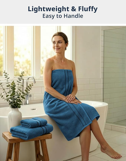 LANE LINEN Towel Set Quick Dry 100% Cotton 6 Piece Soft - Sea Port | Cotton Towels For Bathroom - Zero-Twist Durability, Zero-Twist Cotton, Terry Weave Comfort, Long-Lasting Comfort