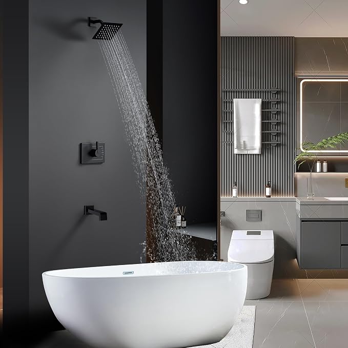 Black Shower Faucet Set with 6" Matte Black Shower Head and Tub Spout | Black Shower Head and Handle Set,tub faucet,black shower head,Black Shower Faucet,shower set