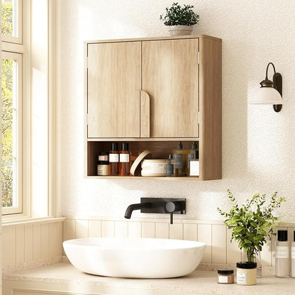 RUSTOWN Wall Mounted Bathroom Cabinets with Rounded Edges & Curved Handles | Adjustable Shelf, 3-Tier Over The Toilet Storage Cabinets, Modern Medicine Cabinet for Laundry Kitchen Living Room