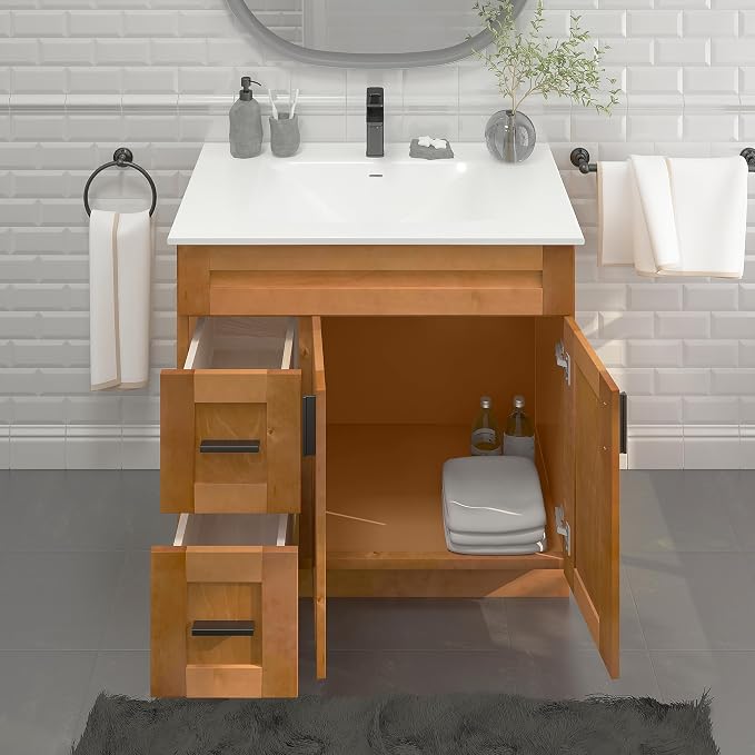 36" Shaker Bathroom Vanity Sink Base with Drawers (Ready-to-Assemble) (Maple Shaker Vanity Base)