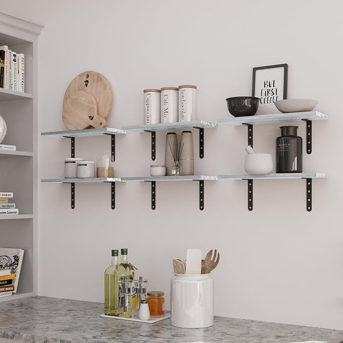 Lavish Home Floating Shelves - Set of 6 Shelves for Living Room, Kitchen, Bedroom, or Bathroom Decor - Wood Floating Shelves for Wall - Farmhouse Wall Décor (White)