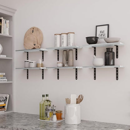 Lavish Home Floating Shelves - Set of 6 Shelves for Living Room, Kitchen, Bedroom, or Bathroom Decor - Wood Floating Shelves for Wall - Farmhouse Wall Décor (White)