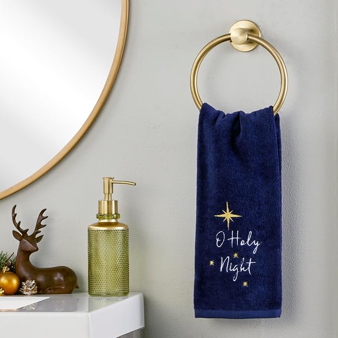 SKL Home Religious/Christmas/Winter O Holy Night Hand Towel 2pc Set for Bath/Kitchen & Gift, Navy