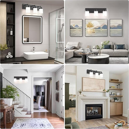 Espird Bathroom Vanity Light, 3 Light Matte Black Vanity Light with White Matte Glass Shade, 22in Farmhouse Wall Light, Lighting Fixtures Over Mirror for Bathroom/Living Room