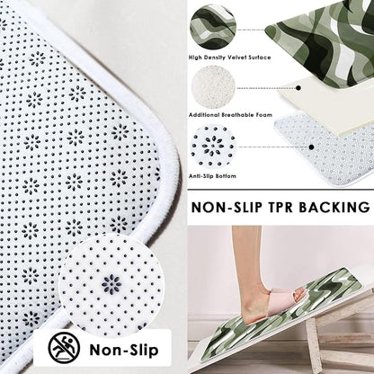 Bathroom Sets with Shower Curtain and Rugs, 4 Pcs, Green Geometric | Abstract Ombre Modern Bathroom Decor Set with Toilet Lid Cover, Non-Slip Bath Mats and Accessories 12 Hooks