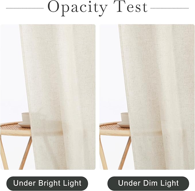 KGORGE Natural Linen Blend Sheer Shower Curtains for Bathroom | Semi-Sheer Waterproof Fabric Lightweight Button Hole for Bathtub, 12 Rust-Proof Hooks Included, W72 x L84