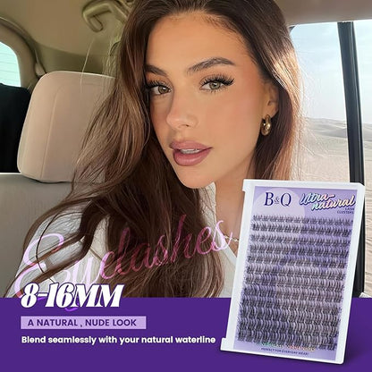 B&Q Natural Lash Clusters 02 - Cluster Eyelash Extensions, Pestañas Postizas Naturales Style Eyelashes Comfort Fit - Day-to-Night Natural Effect - Office & Date Ready For Effortless Beauty(8-16mix)
