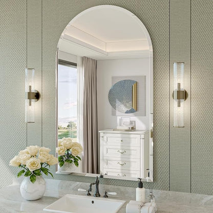 Frameless Bathroom Mirror, 24"x40" Beveled Arched Wall Mirrors | Frameless, 15mm beveled edge, 5mm HD glass, shatterproof, anti-rust, french cleat, for bathroom/bedroom/entryway
