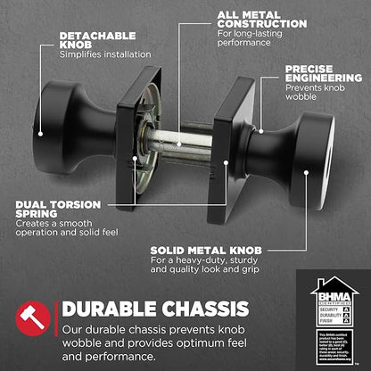 Kwikset Pismo Entry Door Knob with Lock and Key, Secure Keyed Handle Exterior, Front Entrance and Bedroom, Matte Black, 10 Pack, Pick Resistant SmartKey Rekey Security and Microban